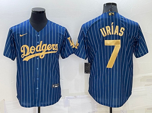 Men's Los Angeles Dodgers #7 Julio Ur??as Navy Gold Cool Base Stitched Baseball Jersey